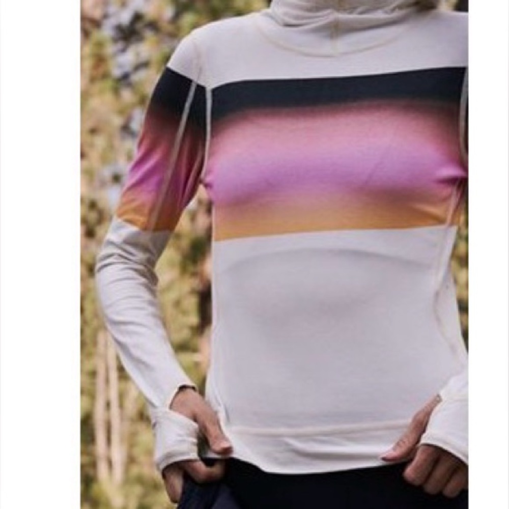 Free People Huddle Printed Cream Long-Sleeve Gradient Stripe Tee